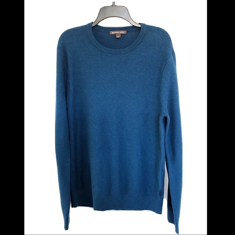 Michael Kors Blue Waffle Knit Crew Neck Sweater